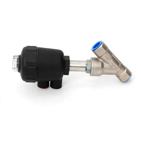 DN15 One Half Inch Pneumatic Angle Seat Valve For Steam Systems, Air Actuated, 0.3 To 1 MPa, PTFE Sealing, 304 Stainless Steel, Threaded Connection