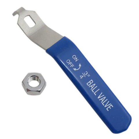 Stainless Steel Ball Valve Handle DN20 Water Valve Lever For Outdoor Faucet Replacement Kit with blue grip, nut included