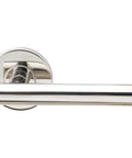 Rosette Tubular Latch Privacy Set With Copenhagen Lever, 2 3/8 Inch Backset, Polished Stainless Steel, door handle detail