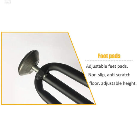 Close-up of Heavy Duty Hairpin Table Legs Non Slip Pads showing adjustable foot pads for anti-scratch hardwood surfaces.