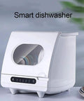 Slick Countertop Dishwasher With Stainless Steel Tub And Six Place Settings Rack Portable Kitchen Fix Featuring No Sweat Setup Delay Button And Killer Scrubbing Power For Dorms And Tight Apartments, white model displaying plates inside.