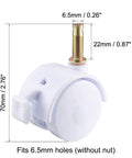 Swivel Caster Set One Point Five Inch Grip Neck White Plastic Casters With Brakes And Mounting Socket Four Pack Thirty Nine Millimeter Wheels Five Kilogram Capacity Per Wheel Quiet Rolling, close-up view with measurements.