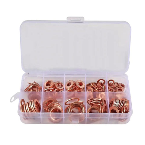 Flat Washer Kit For Sump Bolts And Engine Seals High Heat Red Copper Construction 300 Piece Assortment With Metric Sizes For Bolts And Nuts Heavy Duty Gasket Sealing And Pressure Resistance in plastic case