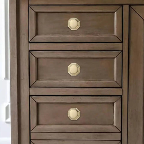 Pack Of 10 Champagne Bronze Cabinet Knobs One And A Quarter Inch Diameter Beefy Heavy Duty Solid Hardware installed on drawers