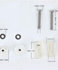 Universal Toilet Seat Bolt Replacement Kit In Stainless Steel Heavy Duty Gear components including screws, nuts, and washers for installation.