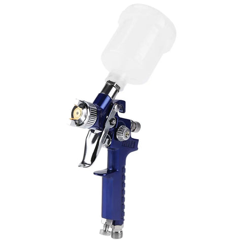 Pro Grade Mini Pneumatic Spray Gun With Swappable 0.8 And 1.0 Mm Tips For Car Repair Wall Refresh And Craft Builds Delivers A Sick Finish Every Single Time side view showing clear fluid container
