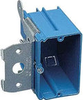 Adjustable One Gang Three And Three Quarters Inch PVC Outlet Box, Rectangle Blue Electrical Wiring Box For Studs And Walls, side view