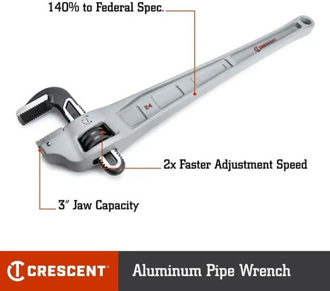 Offset Handle Aluminum Pipe Wrench For Tight Spaces Go-To Heavy Duty Plumber Tool 24 Inch Adjustable Wrench With 90-Degree Jaw