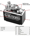Heavy Duty Waterproof Brushless Servo With Full Metal Gears For 1 8 1 10 1 12 RC Cars High Torque Digital Servo with specs diagram
