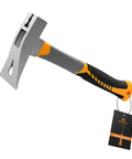 All In One Pry Bar Hammer With Nail Puller, 12.5 Inch Heavy Duty Multi Tool with polished claws and rubber grip, side view.