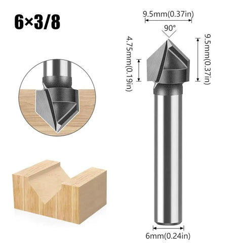 Super Sharp 90 Degree Chamfer Router Bit With Tungsten Carbide Tip, 6mm shank, for woodworking and engraving tasks.