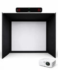 All In One Indoor Golf Simulator Bundle With Durable Enclosure Launch Monitor And Projector For Home Use Spacious 12 Ft 3 In By 4 Ft 11 In By 9 Ft 4 In Enclosure For Realistic Ball Flight And Shot Feedback showing enclosure, monitor, and projector.