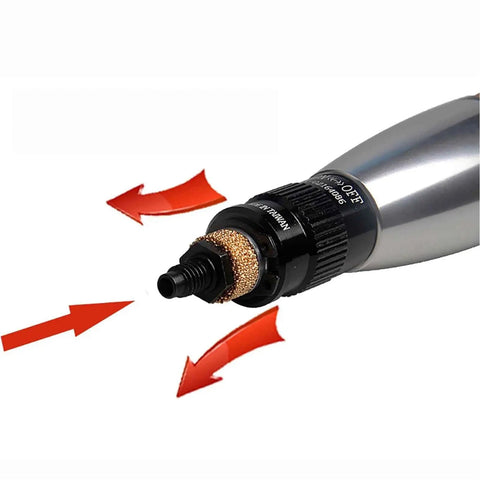 Close-up of Heavy Duty Pneumatic Ultrasonic Grinding Machine And Air Die Grinder Polisher with aluminum housing and rotary tip.