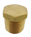 Hex Head Plug Pipe Fitting Set NPT Male Five Pieces Brass Heavy Duty showing one brass plug with hex head and threaded body.