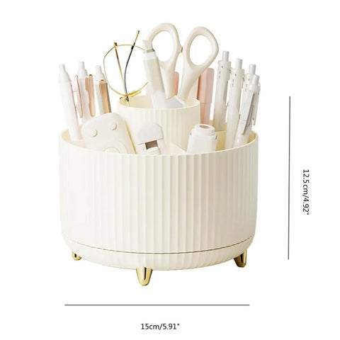 Rotating Desk Organizer With Six Compartments For Pens, Markers, Art Supplies And Makeup Tools, 360 Degree Spin Office Storage That Keeps Desk Clutter Under Control, Great For Home Office, Dorm, Nightstand Or Dresser, 15cm white plastic