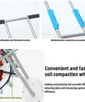 Close-up of Walk Behind Garden Seeder With 16 Outlets For Easy No Fuss Planting showing armrest, reinforcement, and soil compaction wheel.