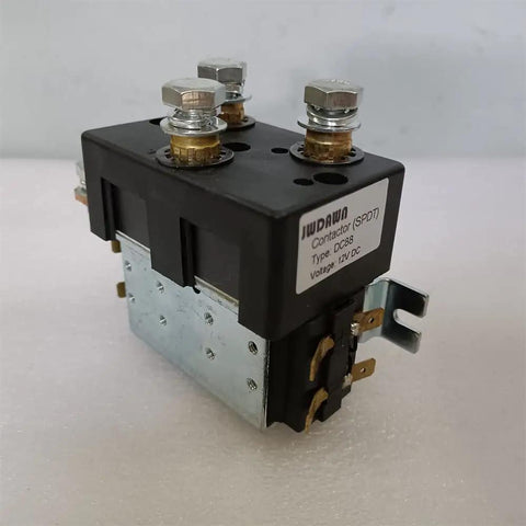 Jw Dawn 12V 100A SPDT Motor Reversing Contactor Solenoid Switch for electric pallet truck and winch, heavy-duty design.
