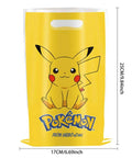30 Pack Cartoon Theme Party Gift Bags With Easy Carry Top Handles, 10 Inch By 7 Inch, featuring Pikachu design on yellow background