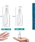 Must Have Travel Spray Bottle Set Clear Plastic Four Pack With Two 1oz And Two 1.7oz Bottles Plus Extra Nozzle Funnel And Labels
