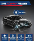 Digital illustration of a car with highlighted ABS sensor system for safety enhancement.