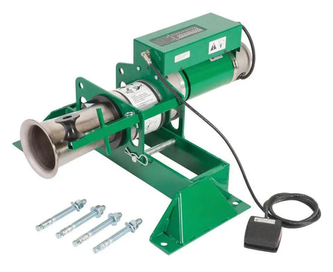 Greenlee Ut10 Pulling Package with Heavy Duty Floor Mount for pro electricians, features sturdy metal structure and foot pedal.