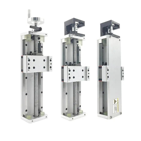 Rock Solid Aluminum Xyz Manual Sliding Stage With Dual Linear Rail Guides And Reliable Sfu1605 Ball Screw, side view display.