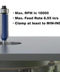 Flush Trim Router Bit 1/4 Inch Shank, 3/8 Inch Cutting Diameter in router setup with specifications shown