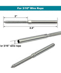 Three Sixteenth Inch T316 Stainless Steel Cable Railing Hardware Kit with swage lag screws size guide diagram