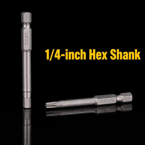 Heavy Duty Hex Head Allen Wrench Drill Bit Set Featuring 33 Pieces Crafted From Tough As Nails S2 Steel With Magnetic Tip And Quarter Inch Shank, showing 1/4-inch hex shank bits.