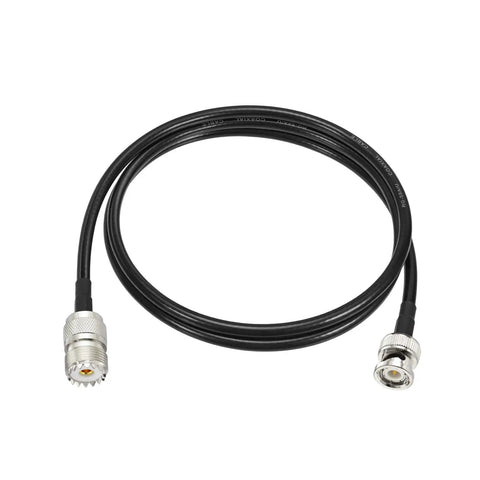 UHF Female SO239 To BNC Male Adapter Cable Pro Grade For 50 Ohm RG58 Coax, 3 Feet, handheld CB radio cable on white background