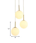 Three Head Brass Pendant Light Fixture With Cream Glass Shades, Modern Cluster Ceiling Light For Kitchen Island And Bedroom