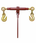Ratchet Load Binder For 5/16 To 3/8 Inch Chains With Premium Gold Tip Forged Grab Hook And One Piece Handle 7,100 Lbs Working Load 21,300 Lbs Max Capacity Built Tough Heavy Duty Cargo Control Gear visible with gold hooks
