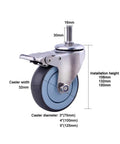 Heavy Duty Swivel Caster Wheels With Brakes For Furniture And Workbench Carts, M Threaded Stem Castors, dimensions shown