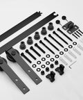 Components of 6Ft Barn Door Hardware Kit Lite Version Black - Smooth Quiet Sliding Track Rail System, Easy Install, Manual Included