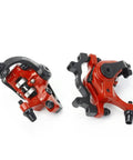 Badass Mechanical Disc Brake Set For Mountain And Road Bicycles Including Front And Rear Caliper Hardware With 160Mm Rotors Super Smooth Quiet Wire Pull Braking Fresh Red Setup with dual calipers and steel components.