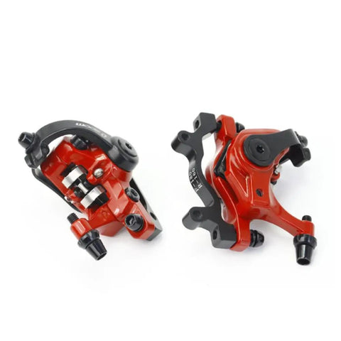 Badass Mechanical Disc Brake Set For Mountain And Road Bicycles Including Front And Rear Caliper Hardware With 160Mm Rotors Super Smooth Quiet Wire Pull Braking Fresh Red Setup with dual calipers and steel components.