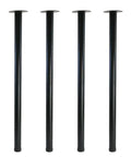 Adjustable 28 Inch Metal Desk Legs Set Of 4 In Heavy Duty Black Finish For Office Desks And Tables One Point Five Inch Diameter Height Adjusts About Point Seven Inch Includes Mounting Plates And Screws For Easy DIY Furniture Upgrade showing four black metal legs with support plates.