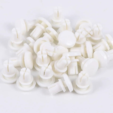 100 Piece Tough As Nails R Type Plastic Rivet Nut Kit With Nylon Buckle Clips For Car Panels And Pcb Boards Snaps Right In For Auto Trim And Diy Fixes No Sweat Installation Guaranteed All Day - Close-up of white nylon clips.