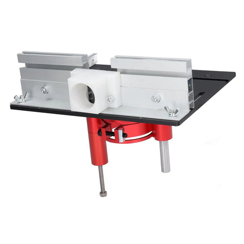 Tough as Nails Router Table Insert Plate With Heavy Duty Lift Base Support Rod Kit for woodworking, features metal and plastic components.