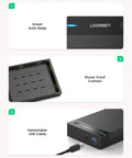 Dope USB 3.0 External Hard Drive Enclosure For 2.5 And 3.5 Inch SATA HDD Or SSD with detachable USB cable and shock-proof cushion.