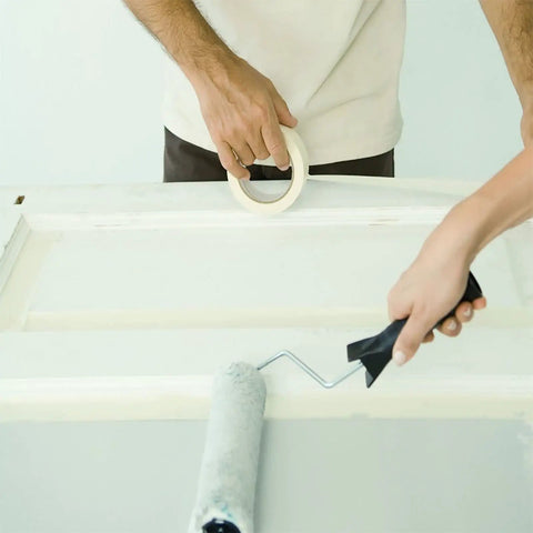 Person using Masking Tape 1 Inch By 55 Yards Bulk Pack Of 12 Rolls For Paint Prep And General Purpose Use Crepe Paper Adhesive Tape