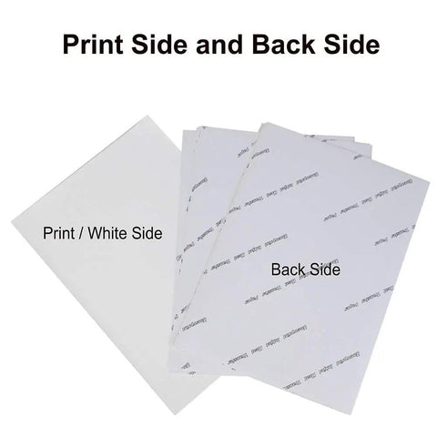 Printable Heat Transfer Vinyl Paper For Inkjet Printers Iron On HTV For Dark Fabrics Tees Hats Aprons Bags Cushions Scarves And More A4 Size Pack Of 10 For DIY Tee Makers, showing print and back sides of A4 HTV sheets.