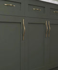 Low Profile Brushed Brass Cabinet Pulls With Dual Hole Centers 6.3 Inch And 7.6 Inch Zinc Alloy Handle On Dark Cabinets, Pack Of 6
