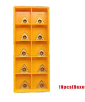 Carbide turning inserts TCMT21.51 in a yellow 10-piece organizer box