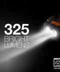 Rugged Hard Hat LED Headlamp With Batteries, Water Resistant Work Light emitting 325 lumens, focus on light beam.