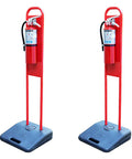 Heavy Duty Fire Extinguisher Stand Base 2 Pack No Sweat Wall Mount Holder for 5 10 20 lb canisters, red with sand fill base.