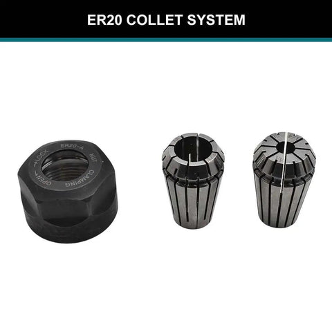 ER20 collet system with collets and nut for precision routing, suitable for Badass 3 1/4 Horsepower Router Motor.