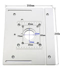 Shop Grade Aluminum Router Table Insert Plate Set Of Three With Cnc Scribed Gauge Strip For Electric Wood Routers top view with measurements