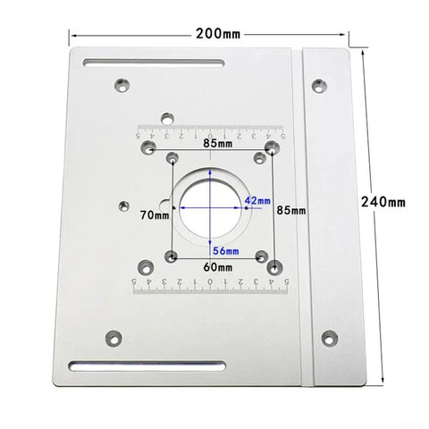 Shop Grade Aluminum Router Table Insert Plate Set Of Three With Cnc Scribed Gauge Strip For Electric Wood Routers top view with measurements