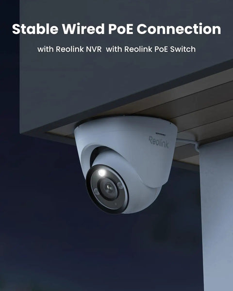 Heavy Duty 12MP Dome Security Camera With Full Color Night Vision For Outdoor PoE Setups and Badass Top Shelf Weatherproof Surveillance Gear Built Rock Solid Forever, showcasing stable wired PoE connection.
